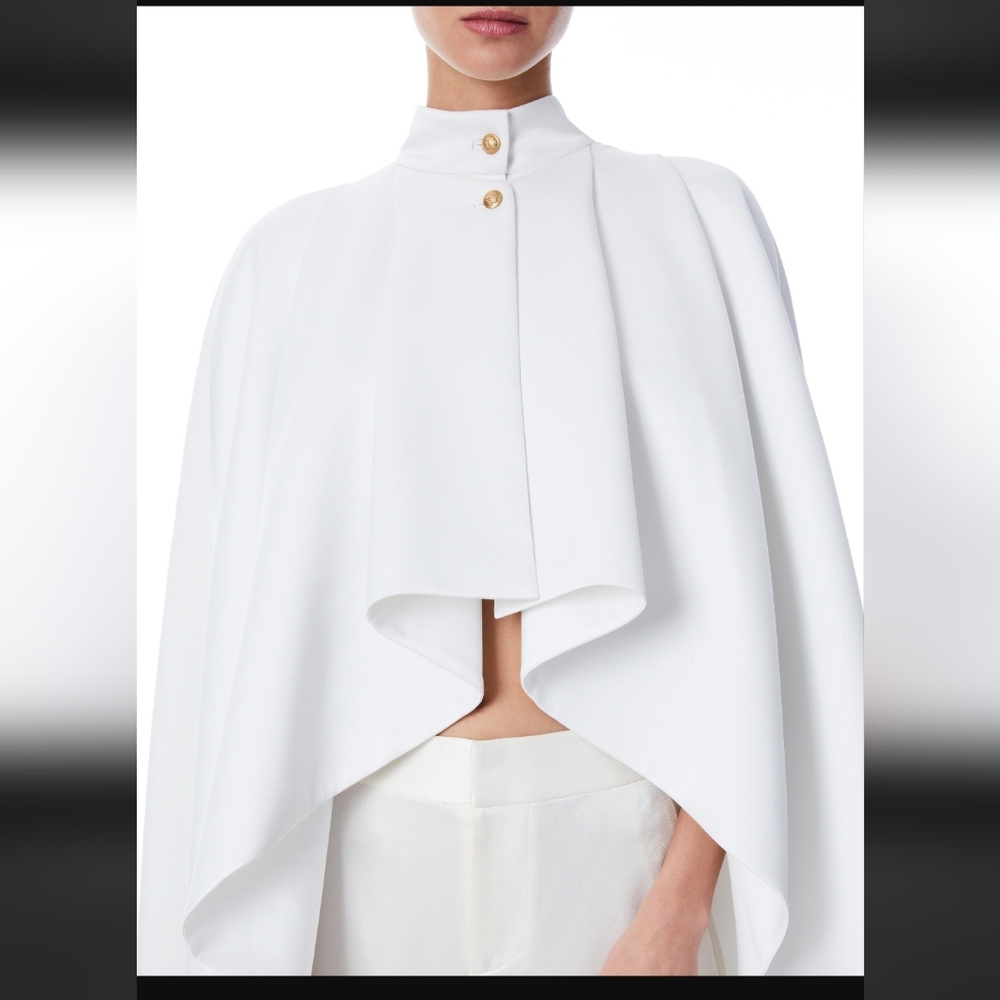 Alice + Olivia White Draped Cape Jacket with Gold Buttons